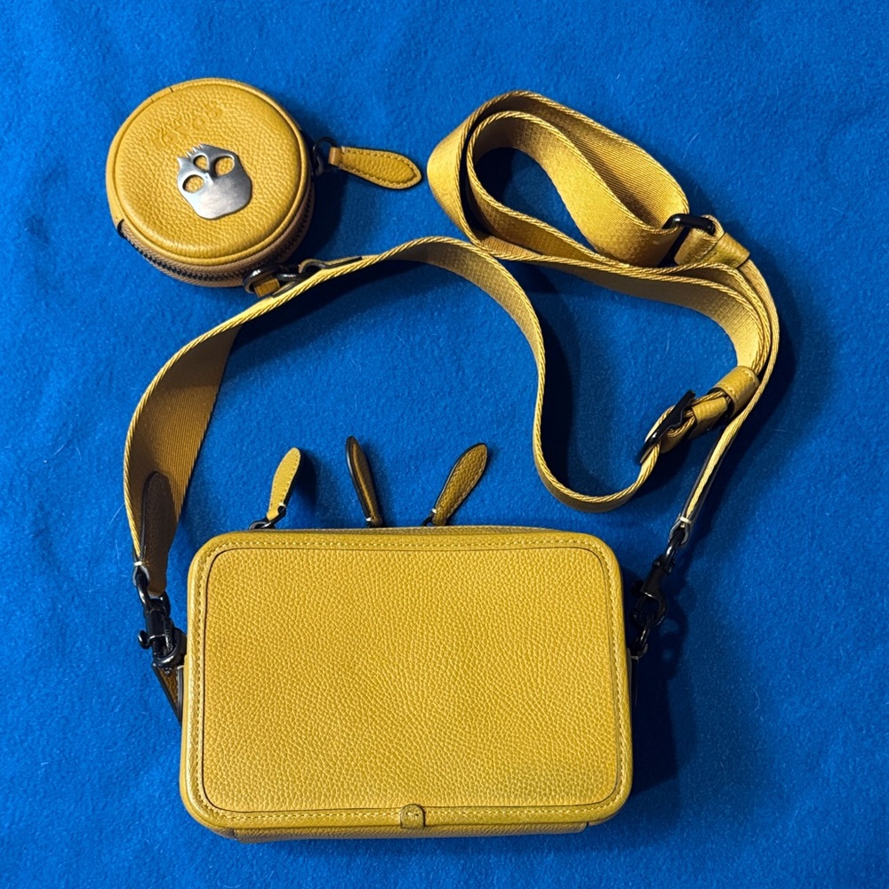 Coach Mustard Yellow Crossbody Bag with Skull Coin Pouch - Picture 6 of 11